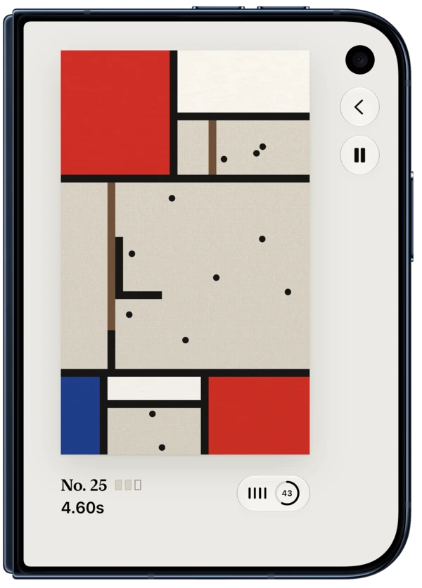 Composition på en lukket iPhone Duo: dagens bræt, nr. 25, er i gang, og uret viser 4,60 sekunder.