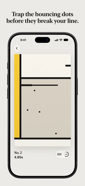 App Store screenshot: Trap the bouncing dots before they break your line.